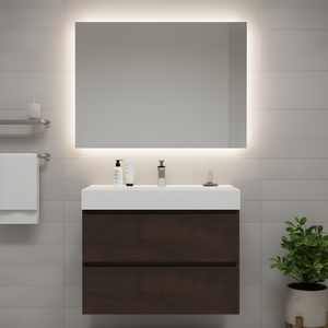 Mueble de Baño Moderno de 30 Pulgadas, Diseño Flotante de Nogal para Montar en la Pared, Lavabo Blanco, Gran Espacio de Almacenamiento, Pre-Ensamblado en Una Sola Pieza - Product Image 2