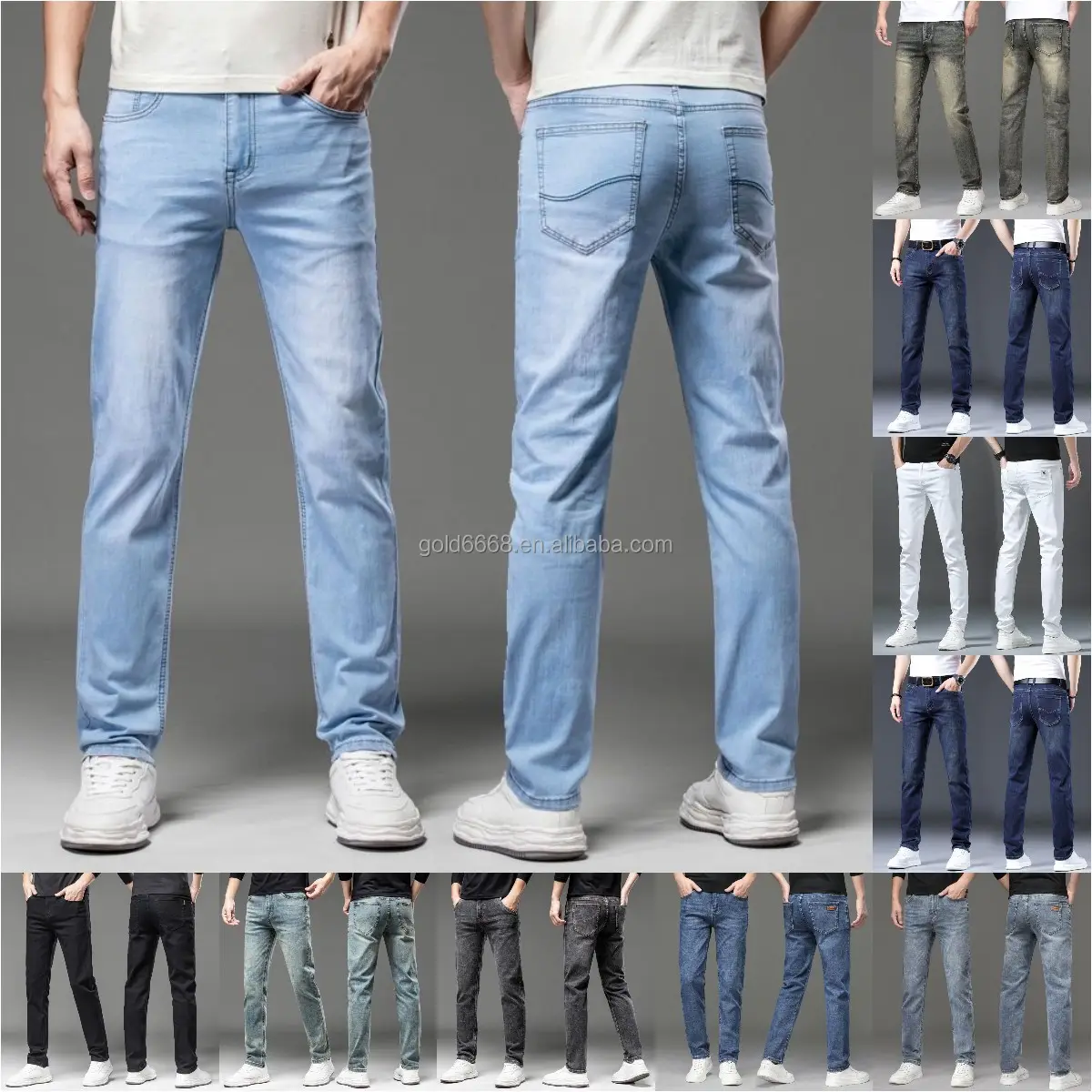 กางเกงยีนส์เข้ารูปสำหรับผู้ชายกางเกงยีนส์ลายศิลปะปะติดทรงสลิมสไตล์ใหม่