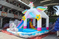 Château gonflable avec licorne blanche, haute qualité, maison gonflable de qualité commerciale, jeux de diapositives d'eau, piscine