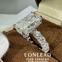 Bague de fiançailles personnalisée en or 10K 14K 18K ou platine PT950 avec diamant de laboratoire taille radiant VVS2 de 1 à 8 carats, double halo pavé, 3, 5 ou 8 carats