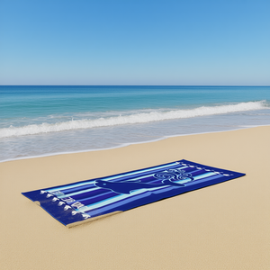 Serviette de plage HDJ 70x140cm rayée bleue en polyester, serviette rectangulaire pour adultes, écologique, pour l'été - Product Image 2