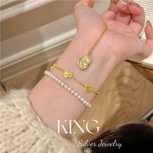 ชุดสร้อยข้อมือและสร้อยคอรูปน้ำเต้าคิงซิลเวอร์ เงินแท้ 925 ชุบทอง เครื่องประดับสำหรับผู้หญิงใส่ได้ทุกวัน - Product Image 3