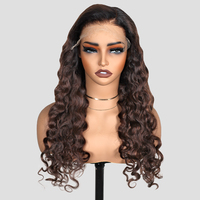 T1B/4 # Wig tanpa lem gelombang air rambut manusia, 7x6 Wig renda simpul diputihkan, serbaguna belahan Gratis