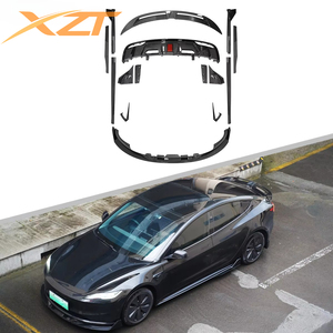 Nouvel ensemble aérodynamique style turbo effet carbone (lame avant, diffuseur arrière, jupes latérales) pour <span class=keywords><strong>Tesla</strong></span> <span class=keywords><strong>Model</strong></span> <span class=keywords><strong>3</strong></span> 2023+ - Product Image 1
