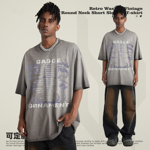 Chu <span class=keywords><strong>Fei</strong></span> <span class=keywords><strong>Ya</strong></span> 2024 ฤดูใบไม้ผลิปีใหม่ของมังกรพิมพ์ล้างReversibleรอบคอแขนสั้นRetro Streetเสื้อยืด - Product Image 4