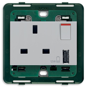 Vimar <b>Power</b> <b>Socket</b> 2P+T 13A With <b>USB</b> A Port Silver 12W Charging - Product Image 1