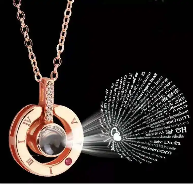 Made in China S925 Silver Projection Necklace 100 Languages I Love You Necklace for Women
