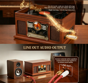 Tourne-disque en bois esthétique vintage professionnel tout-en-un, hub musical HiFi sans fil, tourne-disque, lecteur CD, cassette, radio, USB, SD, RCA - Product Image 3