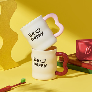 Mouthwash Cup Toothbrush Holder With Thick Base Solid Color English Letter Design For Personal Care Tools - Product Image 3