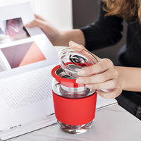 Mug à thé ou café en verre borosilicate de 450 ml (15 oz) au design moderne avec infuseur et couvercle en acier inoxydable – Cadeau d'affaires