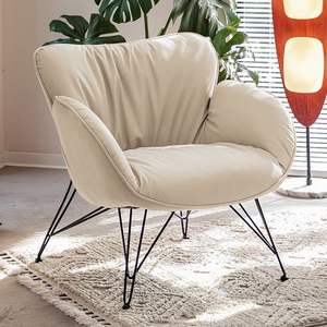Modern Lounge Chair Cream Fabric Foam Filled Soft Seat Living Room Chair - Product Image 1