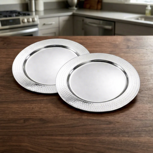 Assiette de Présentation en Acier Inoxydable Argenté Poli, Design Martelé, Décorative pour Table de Salle à Manger, Mariage et Décoration Intérieure - Product Image 6