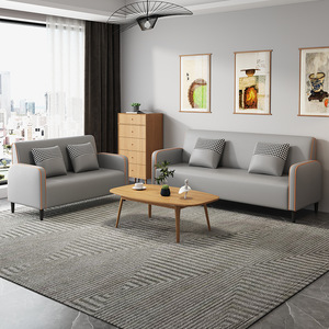 Ensemble de canapés en tissu moderne pour salon, design modulaire gris avec garniture orange, structure de support biplace ou tridplace, confortable - Product Image 2