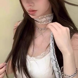 Pañuelo de encaje blanco con bordado floral para mujer, accesorio de verano, bufanda larga y fina, estilo elegante - Product Image 2