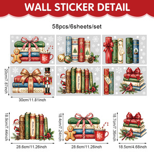 Autocollants de fenêtre de Noël festifs, livres rétro, soldat <span class=keywords><strong>casse</strong></span>-<span class=keywords><strong>noisette</strong></span>, cardinal rouge, flocon de neige, décorations de fenêtre de Noël à adhérence statique - Product Image 6