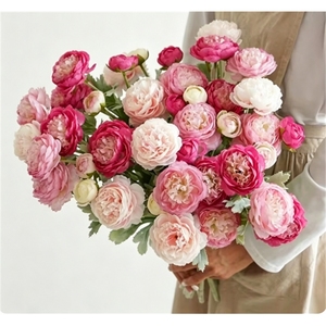 Fleurs artificielles de renoncules faites à la main, toucher réel, en tissu de soie, pour la décoration du salon et de la fête du Poisson d'avril, <span class=keywords><strong>Asiaticus</strong></span> - Product Image 1