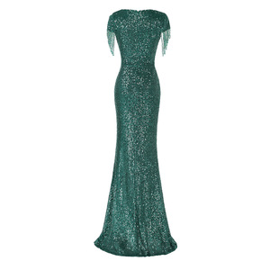 Vestidos de noche maxi de lentejuelas de lujo con cuello en V profundo de manga corta <span class=keywords><strong>verde</strong></span> de calidad boutique para mujer Sexy Party Night - Product Image 3
