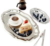 Plato Retro de Acero Inoxidable 304 - Plato Ovalado de Alta Gama para Servir Frutas, Bocadillos, Postres y Pasteles para el Té de la Tarde