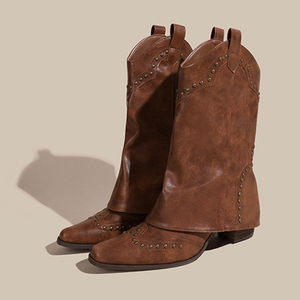 Stivale Texano Retrò Autunno Inverno 2024 da <span class=keywords><strong>Donna</strong></span> Impermeabile con Punta Sottile <span class=keywords><strong>Tacco</strong></span> e Fondo Spesso Stivaletto Casual da Cavaliere - Product Image 6