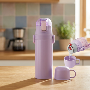 Botella Aislada para Bebé, Color Morado, con Vaso, 320 ml, Material PP, Diseño de Cuerpo Recto, para Niños de 1 a 2 Años - Product Image 3