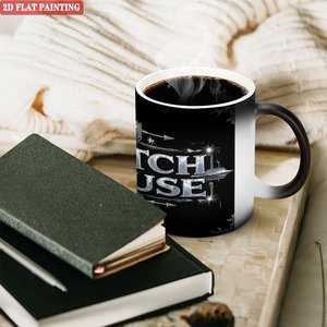 Tasse sensible à la chaleur Witch House 11oz en céramique noire givrée, vierge pour sublimation - Product Image 3