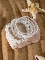 Ensemble de 4 bracelets de cheville en cuivre plaqué imitation perle blanche, multi-tailles, ronds, brillants, tendance, bijoux de plage pour femmes, cadeau