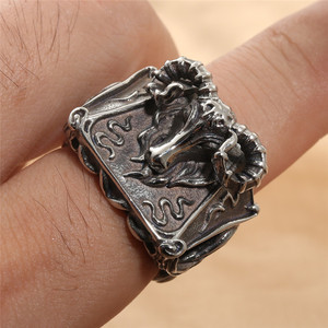 Men's <b>Silver</b> Animal Ram <b>Ring</b> Retro Punk Style Geometric Design Fashion Jewelry Gift - Product Image 4