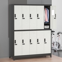 Casier scolaire en acier à 10 portes, 2 niveaux (5 supérieurs, 5 inférieurs), avec serrure à combinaison mécanique, démontable, avec pieds