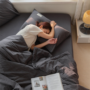 Ensemble de quatre pièces de literie en coton 100% coton lavé à carreaux <span class=keywords><strong>rose</strong></span> <span class=keywords><strong>et</strong></span> blanc - Product Image 6