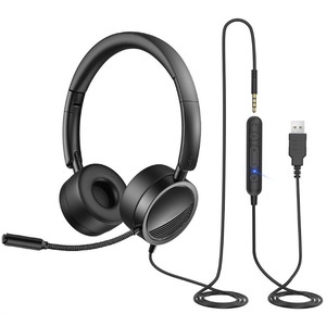 Chuyên Nghiệp Chất Lượng Cao 3.5Mm + USB Tai Nghe Điện Thoại Gọi Trung Tâm Văn Phòng Headphone Với Microphone Tiếng Ồn Hủy Bỏ - Product Image 1