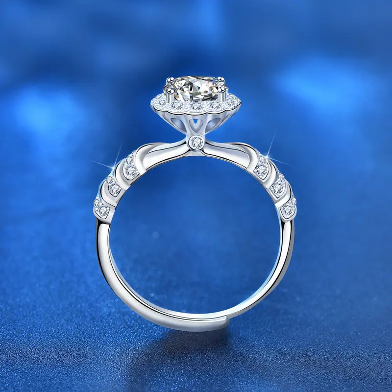 Delicate 1 Carrat Moissanite Diamant Edelsteen 925 Sterling Zilveren Vrouwen Verloving Verstelbare Ringen