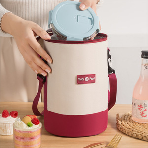 Sac à déjeuner isotherme cylindrique avec bandoulière, multi-couches, pour le bureau, le travail, l'école et les voyages - Product Image 1