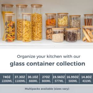 Bocaux empilables hermétiques en verre borosilicate transparent pour pâtes, spaghetti, macaronis, organisation de la cuisine, compatibles <span class=keywords><strong>lave</strong></span>-<span class=keywords><strong>vaisselle</strong></span>, grande taille - Product Image 2