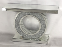 Table console moderne extensible en verre rond avec miroir pour la maison, le bureau, le salon, la chambre, l'atelier, la salle à manger - pour usage hôtelier