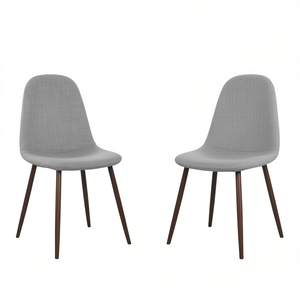 Set di 2 sedie da pranzo moderne in tessuto grigio chiaro imbottite con gambe in noce scuro per l'arredamento della casa - Product Image 1