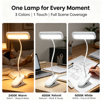 Lampe de bureau à clipser personnalisée, col de cygne flexible, commande tactile, rechargeable, 180° multi-angles réglables, protection des yeux, lampe de lecture USB
