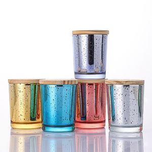 Portavelas de Vidrio Cilíndrico con Diseño Electrochapado, Mini, 95 ml, 3 oz, con Tapa de Madera de Bambú, para Navidad, Venta Caliente - Product Image 3