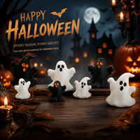 Mini figurines fantômes d'Halloween en résine, collection de statues fantômes avec yeux orange pour décorations de plateaux à plusieurs niveaux pour les fêtes.