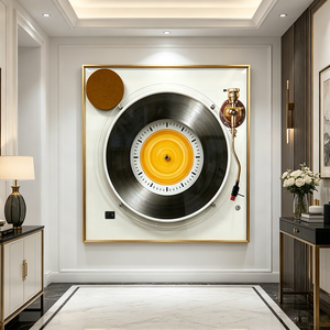 wholesale Custom <b>Framed</b> Crystal Porcelain Painting Wall Art Vintage <b>Vinyl</b> Record Turntable Print for Music Room Home Decor - Product Image 3