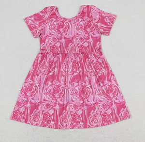 Abito casual floreale colorato ad acquerello per bambine, estivo, a maniche corte, lunghezza al ginocchio - Product Image 4