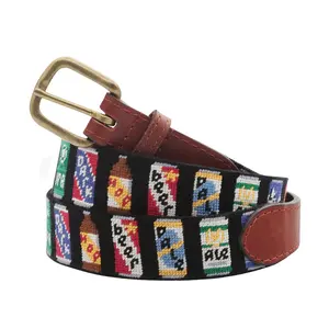 SNB005 Hot Selling Unique Design Fashion Cowhide Leather Needlepoint Belt Customize Embroidery Belts Needlepoint
