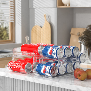 Çift Katmanlı Kutu İçecek Saklama Kutusu Plastik Mutfak Düzenleyici Rafı Bira ve Kola için Buzdolabı Saklama - Product Image 4