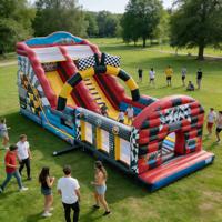 Parcours d'obstacles gonflable sur le thème des voitures de course, double toboggan, équipement de jeu d'aventure rapide pour enfants, qualité commerciale, matériau PVC sec