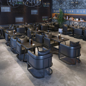 Moderne Design-Barhocker Restaurant-Stühle Möbel Leder-Ecksofa Sitzgruppe VIP-Lounge Club-<span class=keywords><strong>Sofa</strong></span> U-L-Form Schwarz - Product Image 3