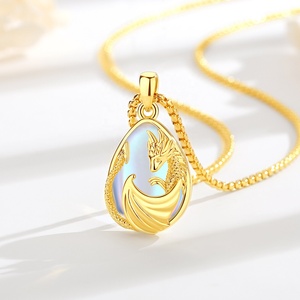 Collier pendentif <span class=keywords><strong>Dragon</strong></span> impérial créature mythique, talisman protecteur en pierre de lune irisée en forme de poire, motif totem oriental tendance - Product Image 4