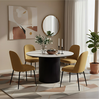 Table à manger moderne de luxe en pierre frittée avec piétement en MDF écologique pour la maison, l'appartement, l'hôtel, la salle à manger