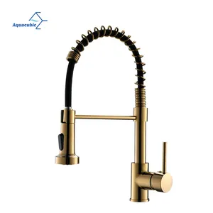 High-End kitchen Tap factory Solid Brass Pull-out Gold Kitchen Sink Mixer Faucet