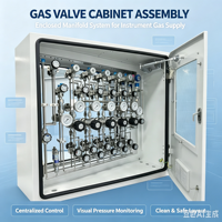 Boîtier de distribution personnalisé en acier inoxydable 316L avec double régulateur décalé et vanne de commutation, plage 0-16 bars, entrée 200 bars, montage sur panneau