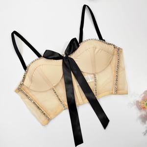Top corto tipo tubo sin aros, con cuentas, espalda descubierta, sexy, con lazo y bloques de color en la cintura, para realzar la figura. - Product Image 3