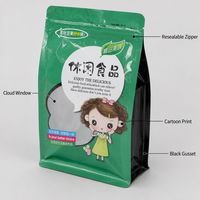 Sachet Doypack Personnalisé Imprimé pour Snacks aux Noix avec Fenêtre Transparente, Motif Dessin Animé, Qualité Alimentaire, avec Fermeture Éclair, OEM, Marque Privée, Vente en Gros